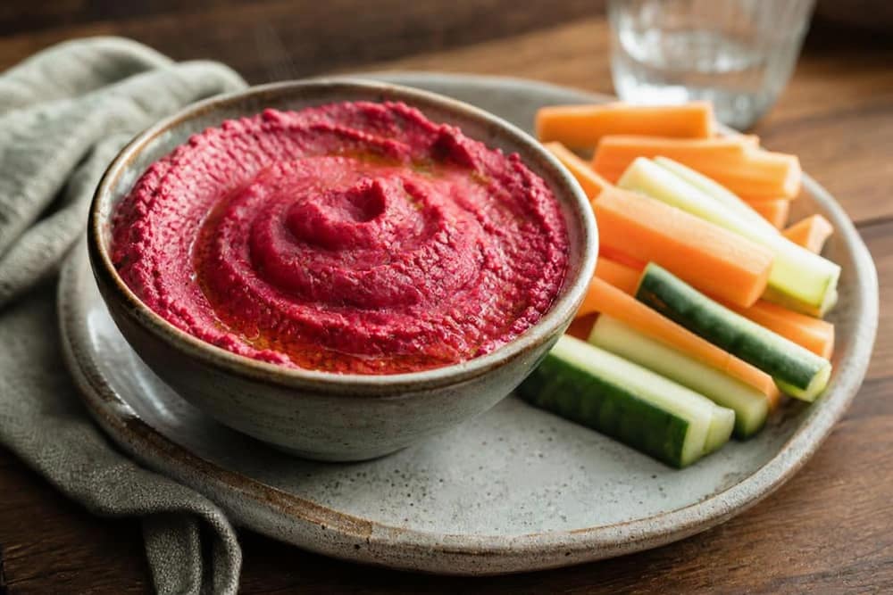 Bietenhummus met groentereepjes