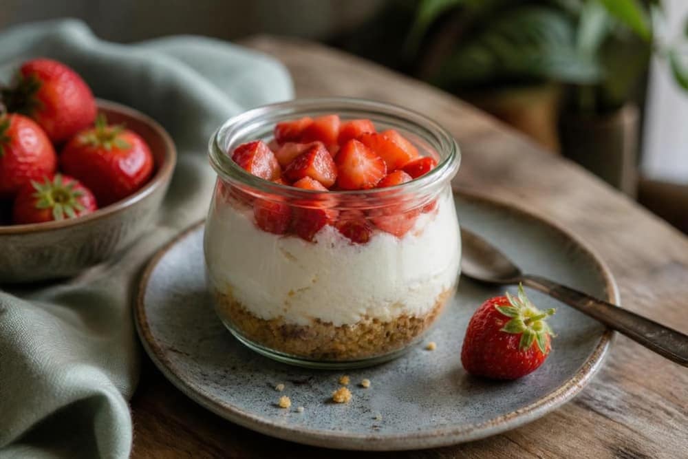 Cheesecake-potje met aardbei, zonder bakken