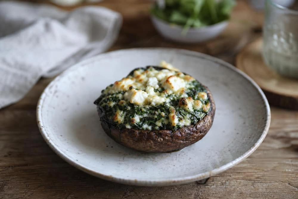Gevulde portobello met spinazie en feta