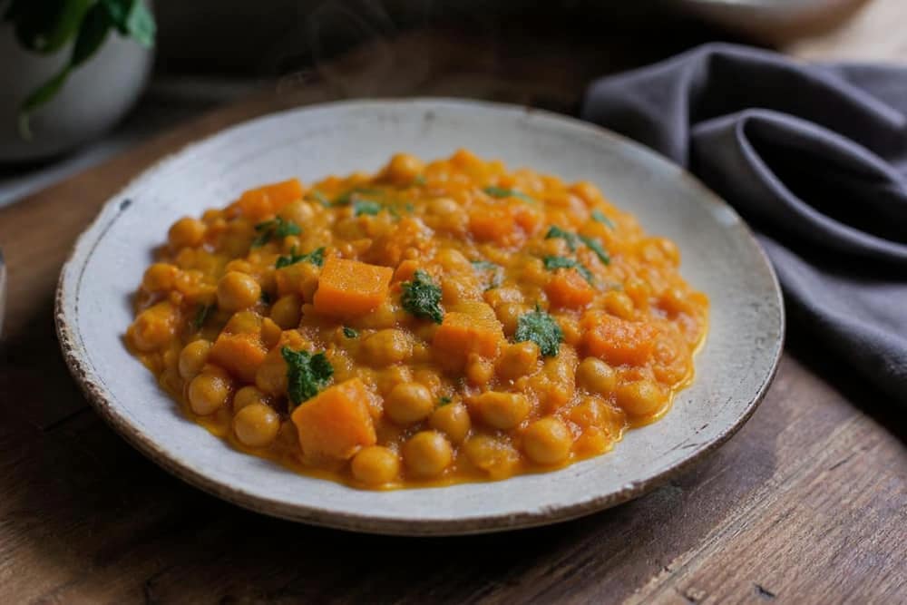Pompoencurry met kikkererwten