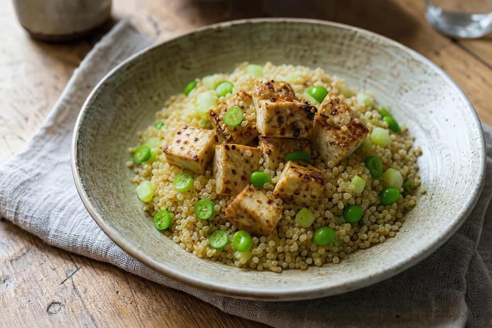 Quinoa-bowl met edamame en tofu