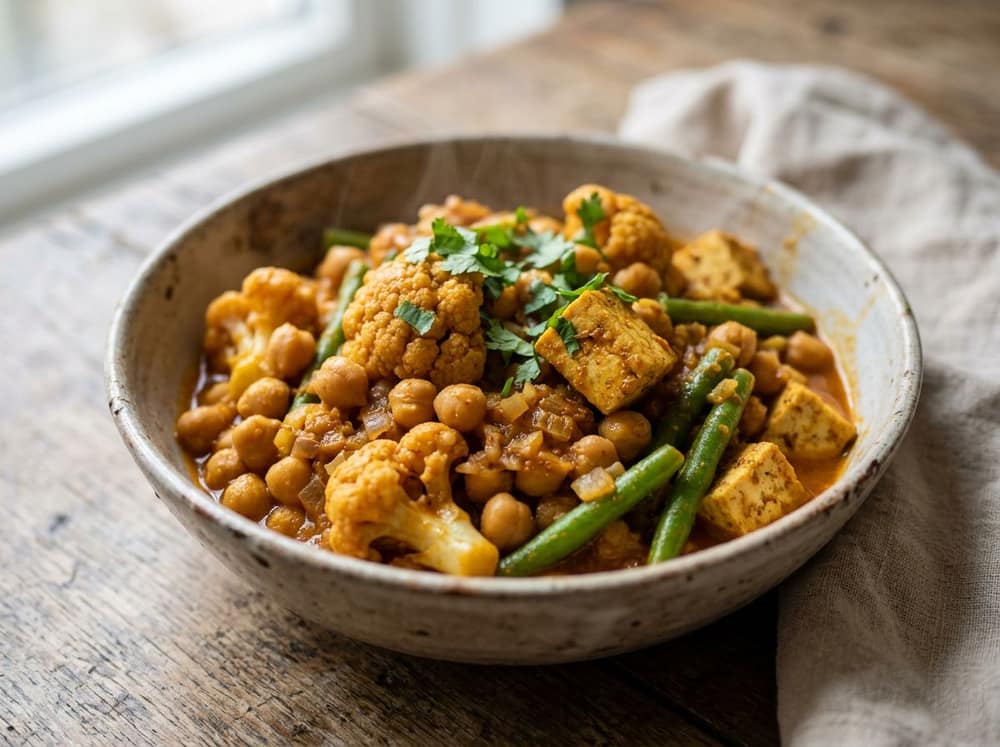 Veggie curry light met kikkererwten en bloemkool