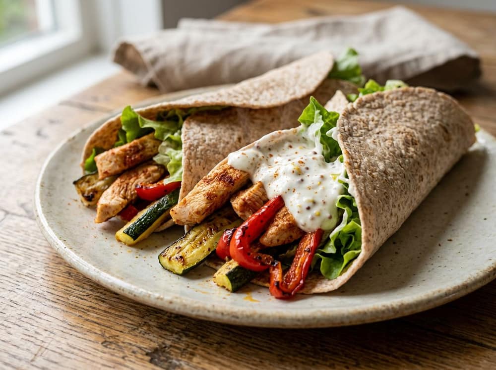 Volkoren wrap met kip en geroosterde groente