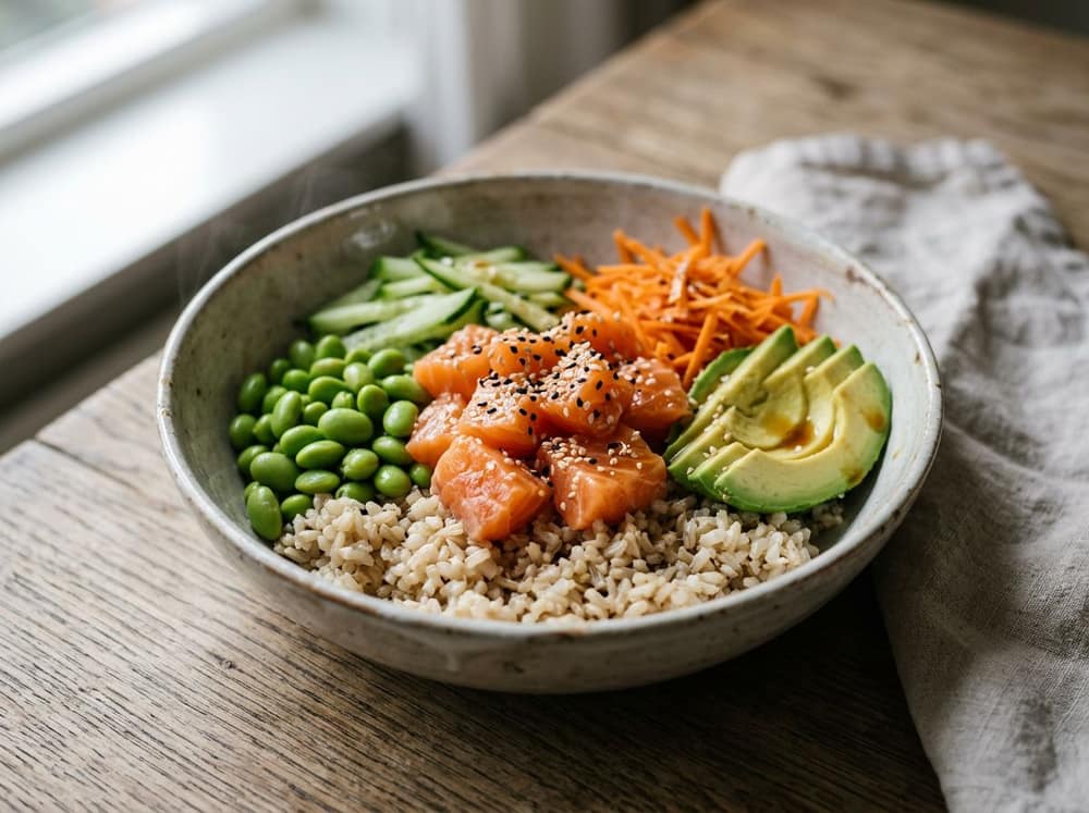 Zalm-pokébowl met edamame